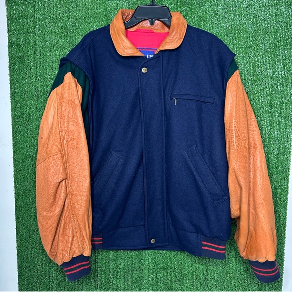 Vintage Gant Wool & Leather Varsity Color Block Bomber Wool Flyer Jacket Mens XL - Picture 12 of 12